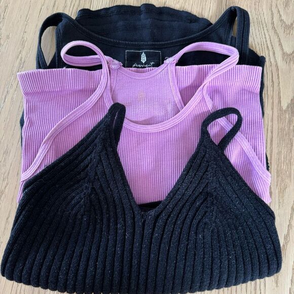 Free People Movement Pink Black Neck Open Square Back Tank top Size Small - Picture 1 of 12